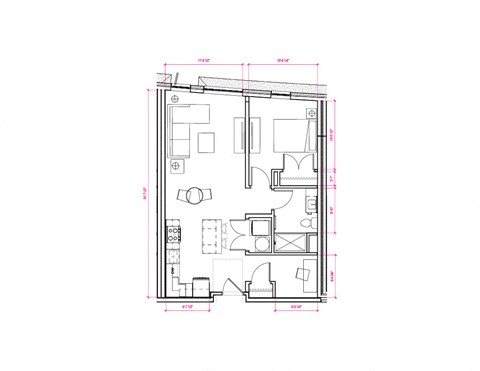 1  Bed   1  Bath   766 Sq. Ft. Naples II - South B1a 1x1 Den Floor Plan at Expo at Forest Park, St. Louis, Missouri